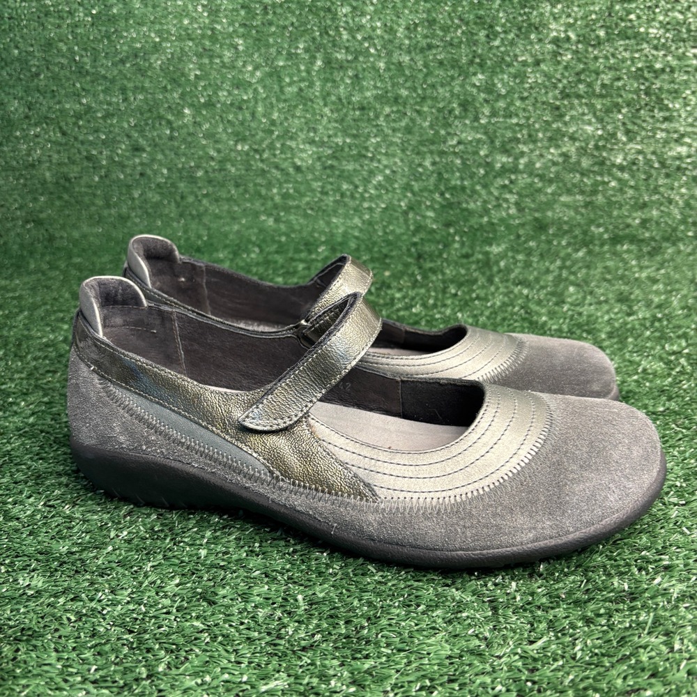 Naot Kirei Suede Metallic Hook Loop Comfort Walking Mary Jane Gray Womens Sz 11